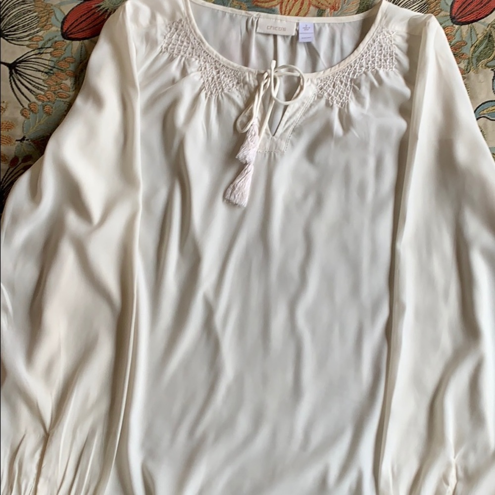 Beige silky Chico’s blouse 2